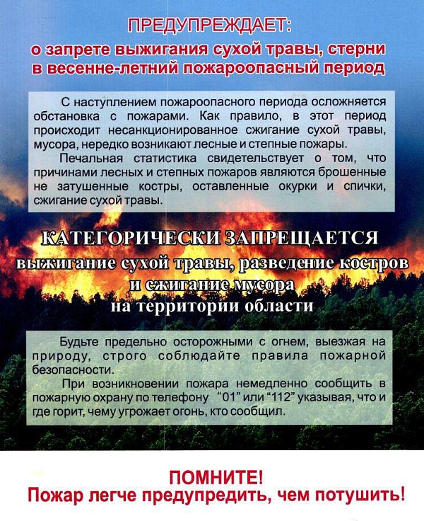 Памятка по пожарной безопасности в пожароопасный период